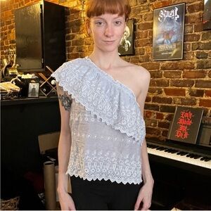 AE purple Lace One-Shoulder Top XS